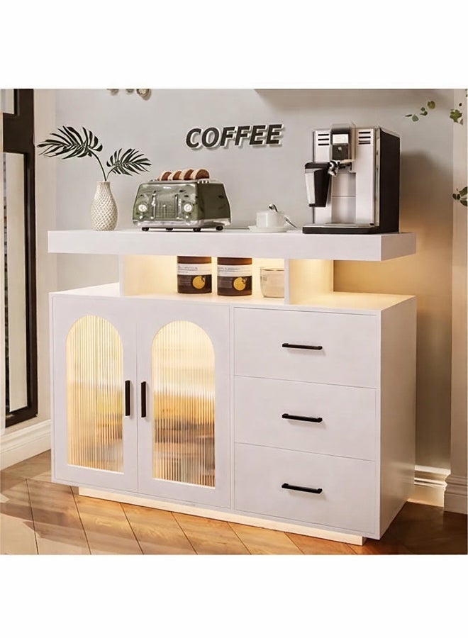 NKX Dystler Coffee Bar Cabinet with Storage, Sideboard 3 Drawers & 2 Doors Storage Table for Kitchen Dining - Image 1