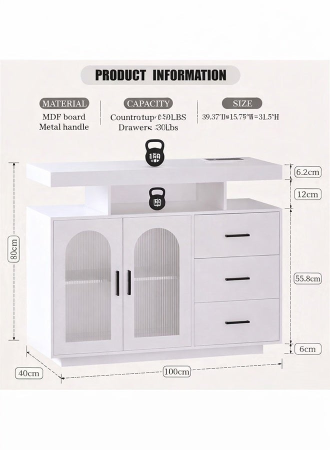 NKX Dystler Coffee Bar Cabinet with Storage, Sideboard 3 Drawers & 2 Doors Storage Table for Kitchen Dining - Image 3