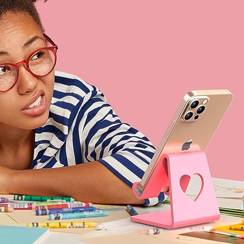 Crpich Acrylic Cell Phone Stand, Portable Phone Holder, Pink Phone Stand for Desk, Compatible with Phone16 15 14 13 12 Pro Max Mini 11 SE, Switch, Android Smartphone, Pad, Tablet, Desk Accessories - Image 5