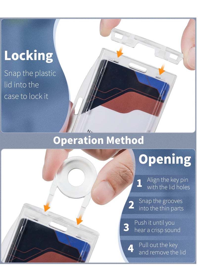 5-Pack Secure Locking ID Badge Holders, Versatile Vertical and Horizontal Hard Plastic Card Protectors for Office, School and Credit Cards - Image 3