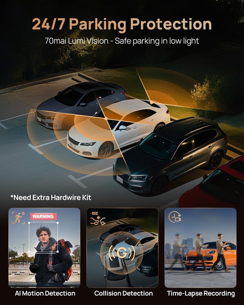 70mai 4K T800 3 Channel Dash Cam with Front, Rear, and Interior Recording - Image 5