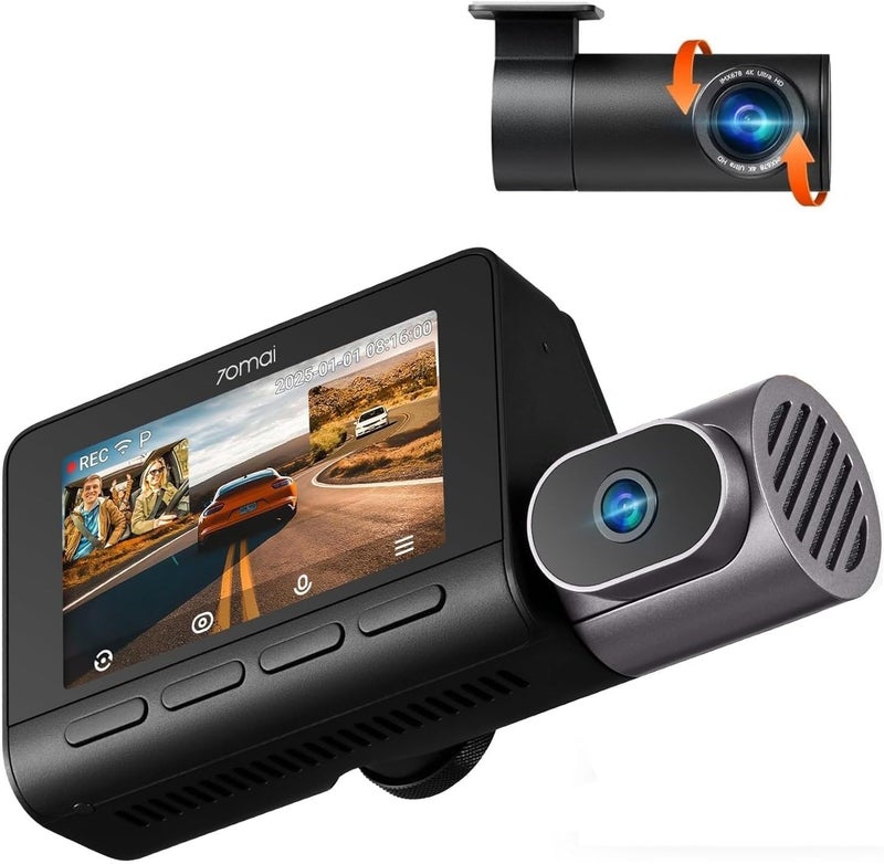 70mai 4K T800 3 Channel Dash Cam with Front, Rear, and Interior Recording - Image 1