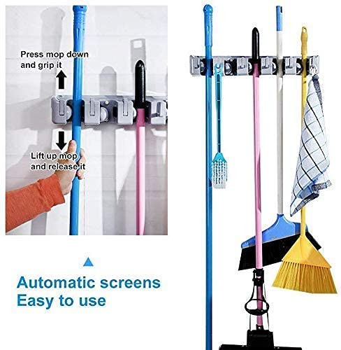 MYPS Multipurpose 5 Slot Position with 6 Hooks Wall Mounted Hanging Organizer Storage Hooks Mop and Broom Holder for Kitchen Garden and Garage - Image 2