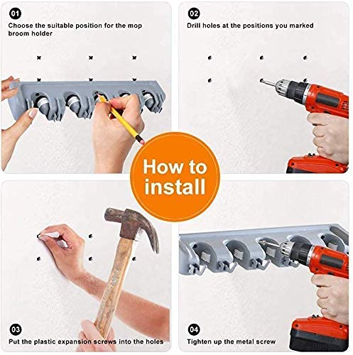 MYPS Multipurpose 5 Slot Position with 6 Hooks Wall Mounted Hanging Organizer Storage Hooks Mop and Broom Holder for Kitchen Garden and Garage - Image 3
