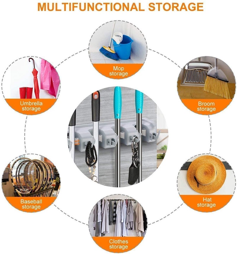 MYPS Multipurpose 5 Slot Position with 6 Hooks Wall Mounted Hanging Organizer Storage Hooks Mop and Broom Holder for Kitchen Garden and Garage - Image 5
