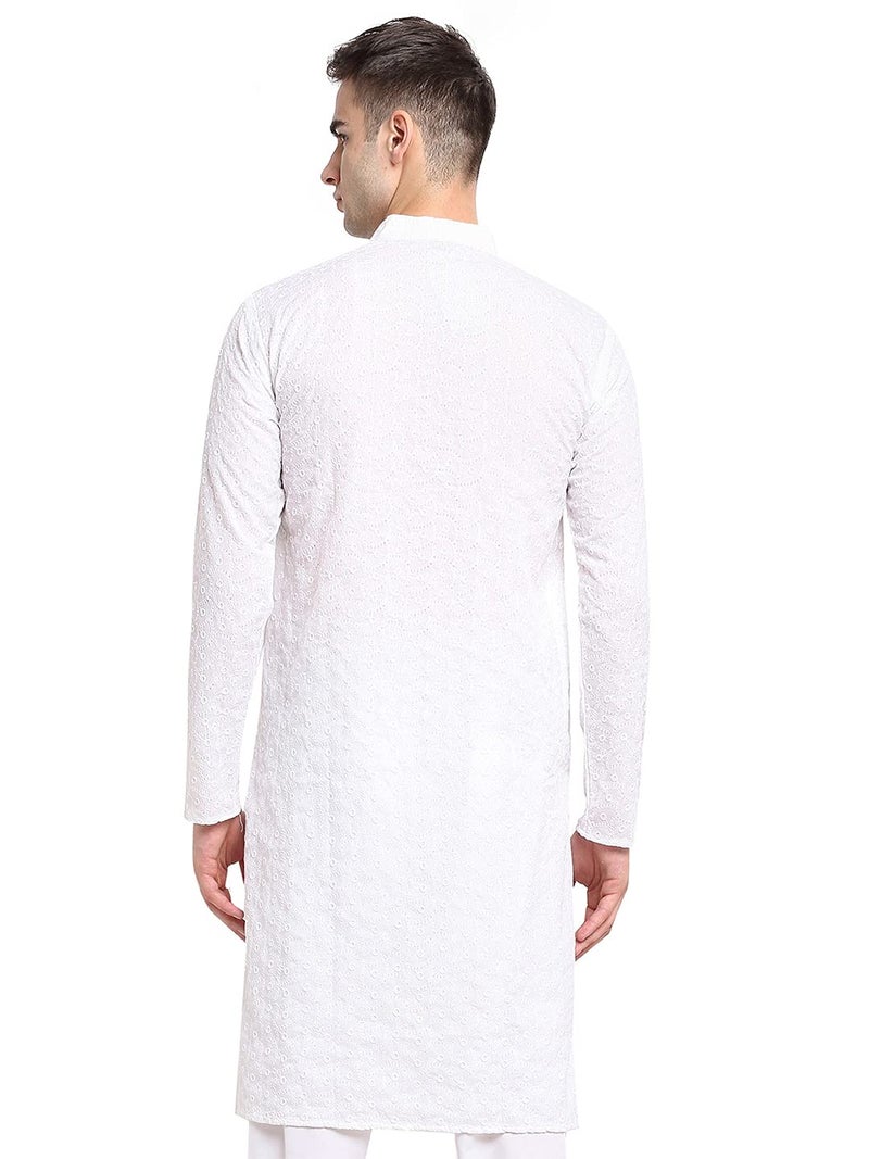 jompers قميص جومبرز للرجال باللون الأبيض مزين بالتطريز من القطن مع ياقة ماندارين - Image 2