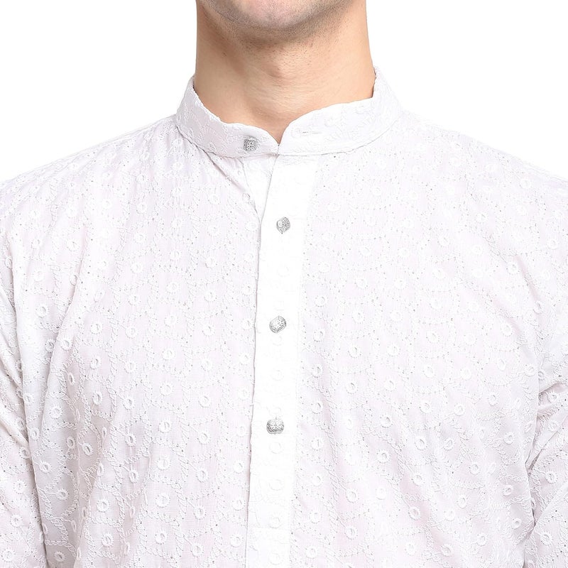 jompers قميص جومبرز للرجال باللون الأبيض مزين بالتطريز من القطن مع ياقة ماندارين - Image 5
