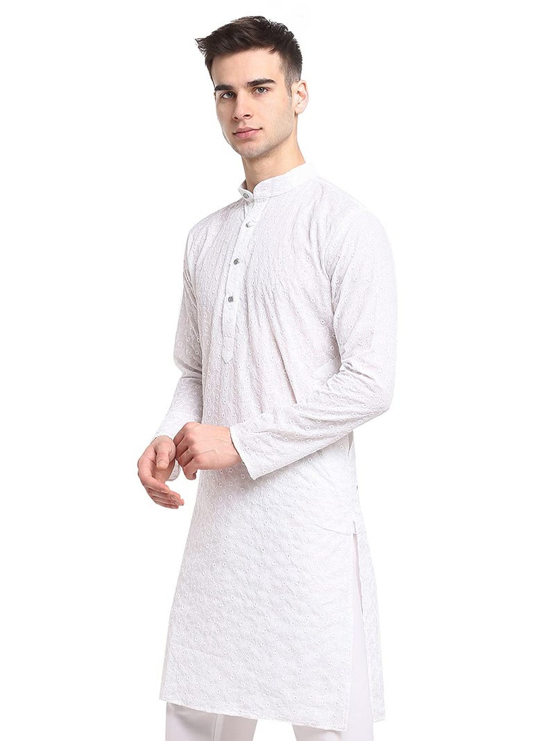 jompers قميص جومبرز للرجال باللون الأبيض مزين بالتطريز من القطن مع ياقة ماندارين - Image 3