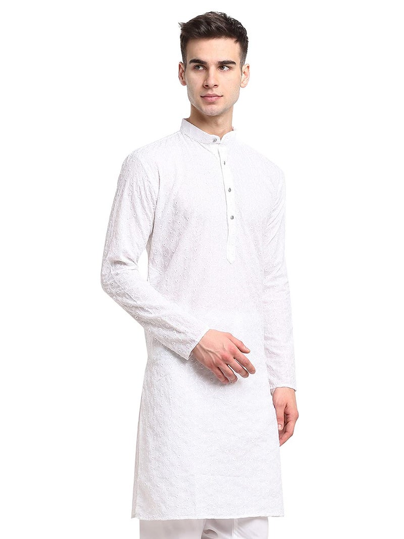 jompers قميص جومبرز للرجال باللون الأبيض مزين بالتطريز من القطن مع ياقة ماندارين - Image 4