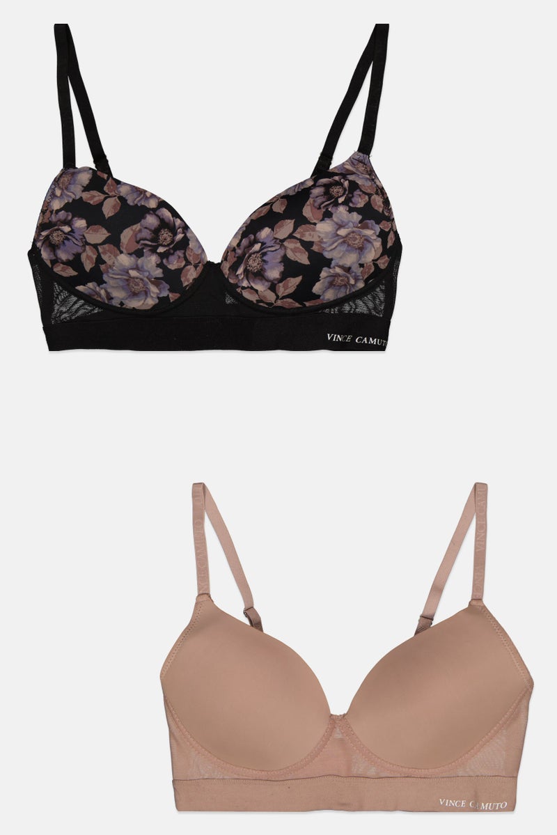 VINCE CAMUTO Women 2 Pieces Padded No Wire Bra, Black - Image 1