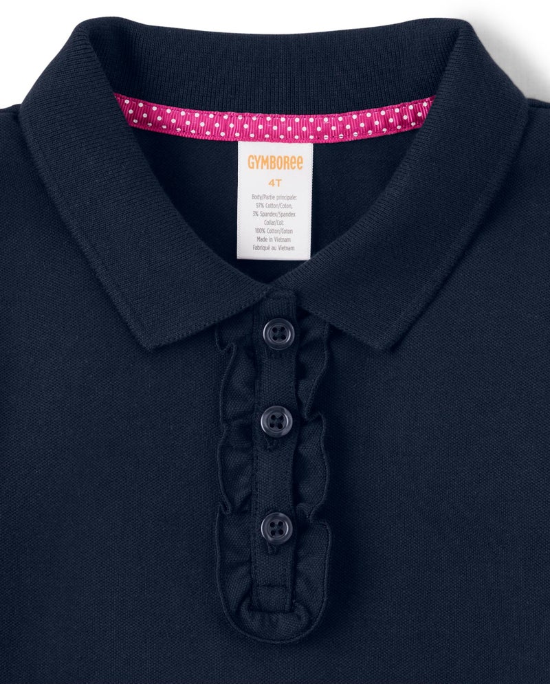 Gymboree,Girls,and Toddler Long Sleeve Ruffle Polo Shirt,Navy 3-Pack,2 Years - Image 3