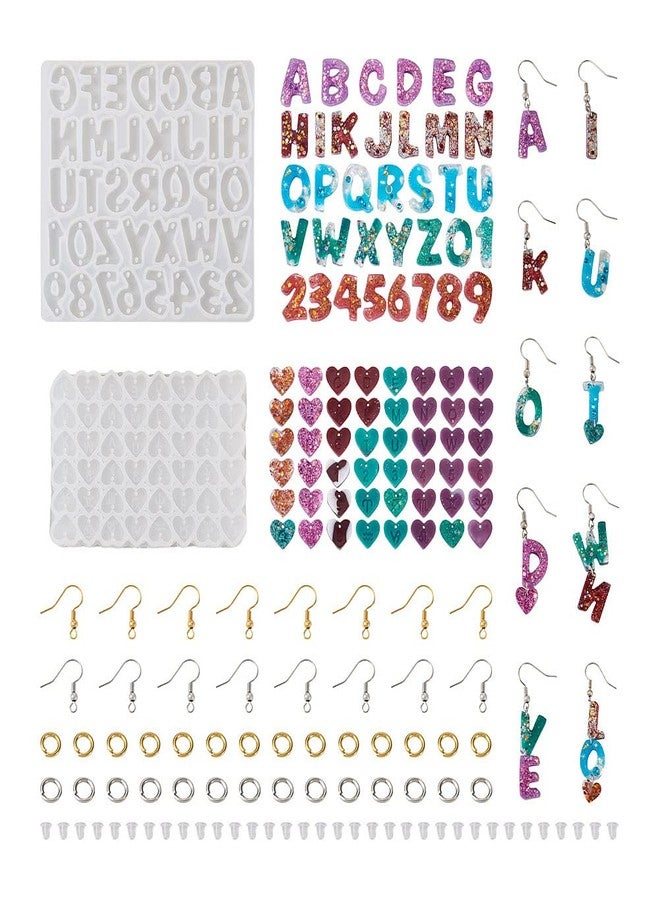 KISSITTY Letter Number Earring Silicone Molds Alphabet Number Heart Pendant Resin Casting Molds Earring Making Kit for Adults UV Resin Jewelry Crafts Arts Key Chains Necklaces - Image 1