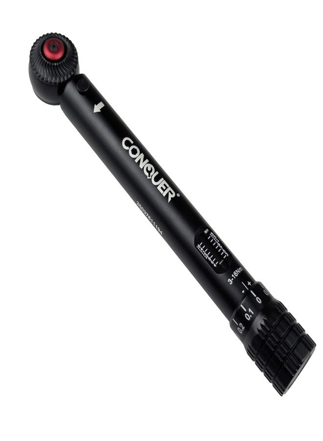 CONQUER Mini Torque Wrench 1/4" Drive, 3-16 Nm - Compact Bike Torque Tool for Carbon Frames, Car & Precision Assembly - Small Torque Wrench with ±4% Accuracy, Quick Release & 72-Tooth Ratchet - Image 1