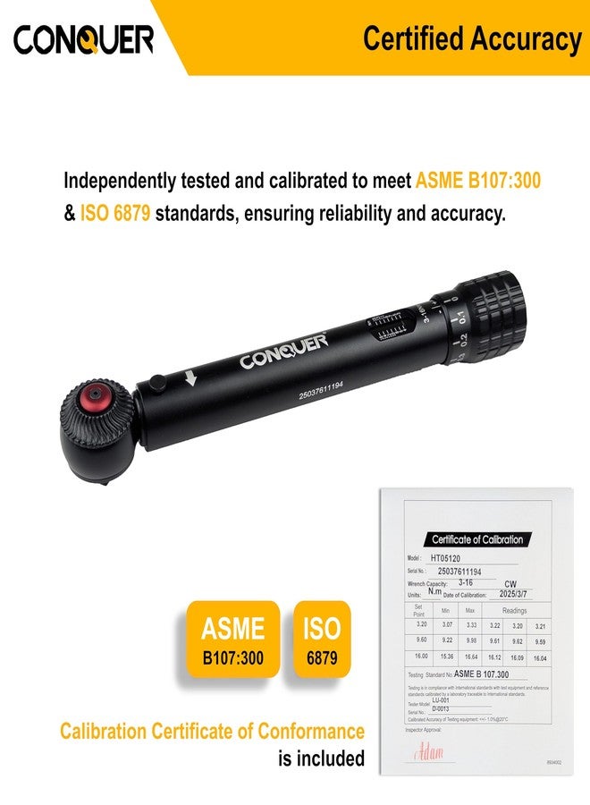 CONQUER Mini Torque Wrench 1/4" Drive, 3-16 Nm - Compact Bike Torque Tool for Carbon Frames, Car & Precision Assembly - Small Torque Wrench with ±4% Accuracy, Quick Release & 72-Tooth Ratchet - Image 4