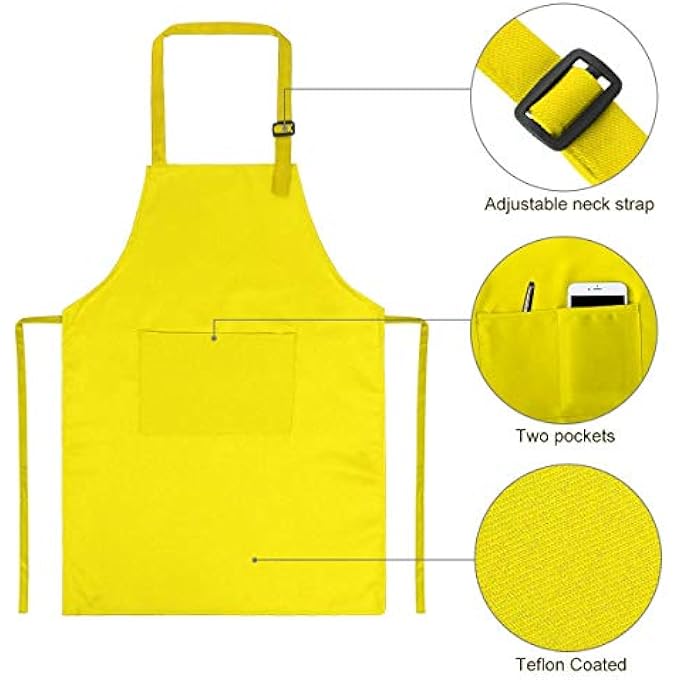 8 PCS KIDS APRON AND CHEF HAT SET BOYS AND GIRLS ADJUSTABLE APRONS WITH POCKETS FOR KITCHEN COOKING BAKING PAINTING ARTS AND CRAFTS FUN DRESS-UP GIFT SET IN PINK YELLOW BLUE PURPLE, M - Image 2