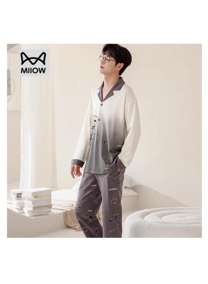MIIOW Cotton Men's Long Sleeved And Long Pants Home Suit Set - Image 1