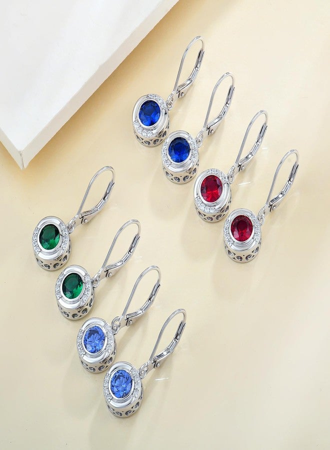 واي أل أقراط هالو من الفضة الإسترليني عيار 925، أقراط متدلية مرصعة بحجر الجمشت الصناعي المستدير، مجوهرات نسائية - Image 4