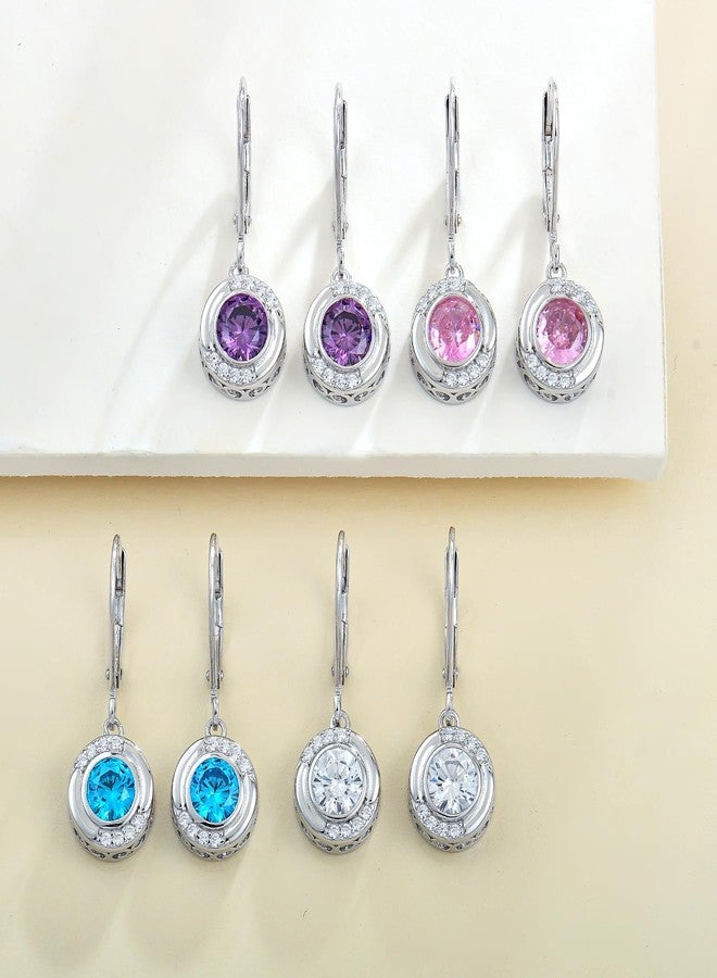 واي أل أقراط هالو من الفضة الإسترليني عيار 925، أقراط متدلية مرصعة بحجر الجمشت الصناعي المستدير، مجوهرات نسائية - Image 5