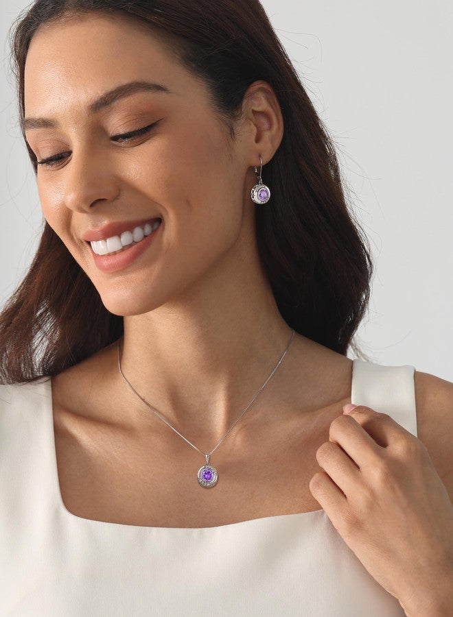 واي أل أقراط هالو من الفضة الإسترليني عيار 925، أقراط متدلية مرصعة بحجر الجمشت الصناعي المستدير، مجوهرات نسائية - Image 3