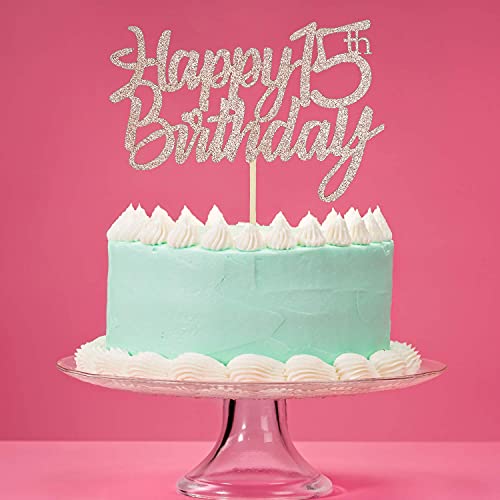 Festiko®Rose Gold Glitter Happy 15th Birthday Cake Topper 15th Cake Topper for Birthday Anniversary Party Decorations - Pack of 1 - Image 3