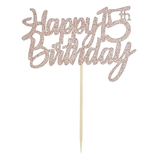 Festiko®Rose Gold Glitter Happy 15th Birthday Cake Topper 15th Cake Topper for Birthday Anniversary Party Decorations - Pack of 1 - Image 2