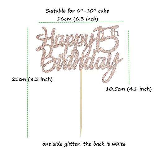 Festiko®Rose Gold Glitter Happy 15th Birthday Cake Topper 15th Cake Topper for Birthday Anniversary Party Decorations - Pack of 1 - Image 4