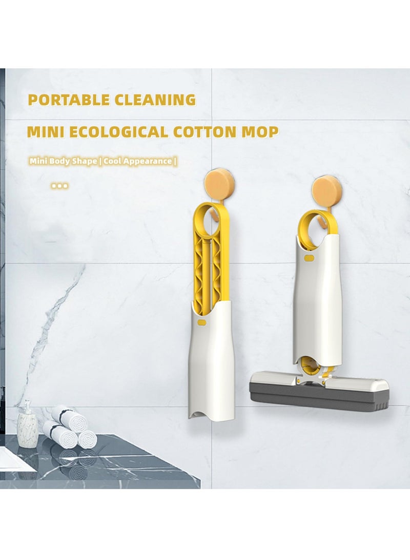 Compact Self-Squeeze Mop for Small Spaces, Ideal for Bathroom, Kitchen, and Glass Cleaning, Includes 1 Handle and 3 Absorbent Sponge Heads for Easy Use - Image 4