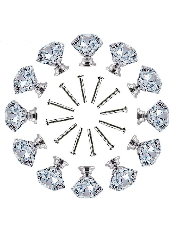 erorex Clear Crystal Glass Diamond Shape Door Knob Drawer Pull Handle for Cabinet, Drawer, Cupboard, Wardrobe Home Decoration (30mm) - Image 1