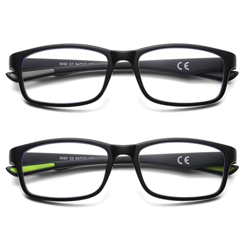 LKEYE Sport Reading Glasses Men Photochromic Lens Blue Light Blocking Computer Reader Wide Style Spring Hinge Eyeglasses 2Pack Black Green LK6082 225 - Image 3