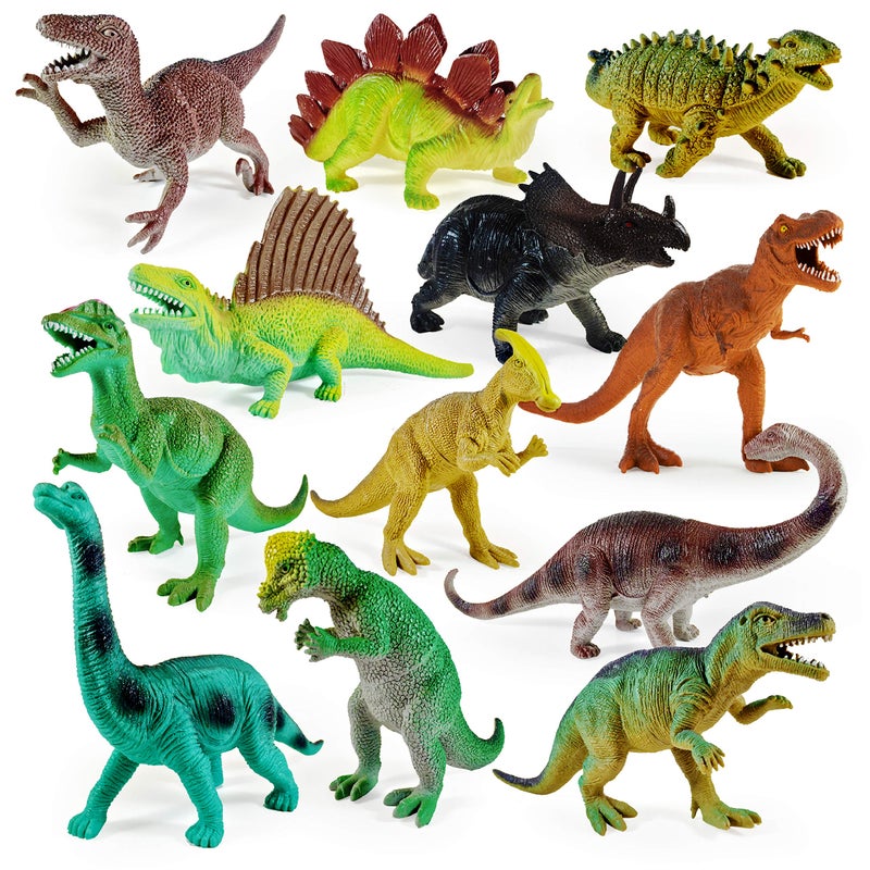 Boley 12 Pack 9-Inch Educational Dinosaur Toys - Kids Realistic Toy Dinosaur Figures for Cool Kids and Toddler Education! (T-Rex, Triceratops, Velociraptor, and More!) - Image 1