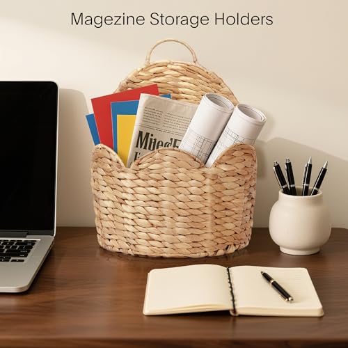 Stylave Door Basket Scalloped Hanging Storage Basket,Water Hyacinth Woven Wall Baskets for Front Door Decor, Hangable Storage Organize for Flowers,Planter,Mails,Wicker Baskets for Organizing Garden- L - Image 5