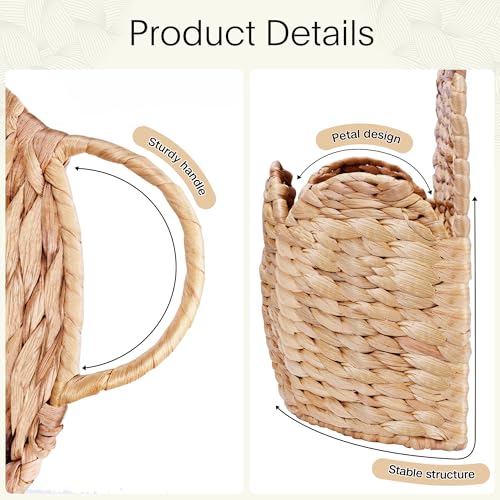Stylave Door Basket Scalloped Hanging Storage Basket,Water Hyacinth Woven Wall Baskets for Front Door Decor, Hangable Storage Organize for Flowers,Planter,Mails,Wicker Baskets for Organizing Garden- L - Image 3