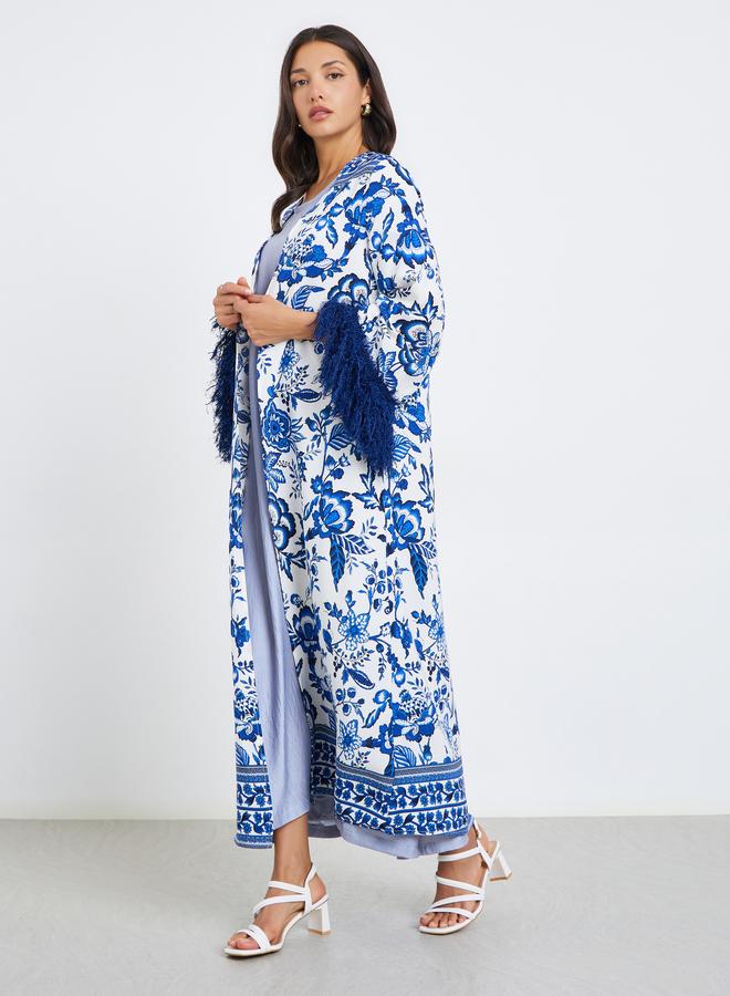 ستايلي عباية بطبعة زهور وأكمام بشراشيب - Image 3