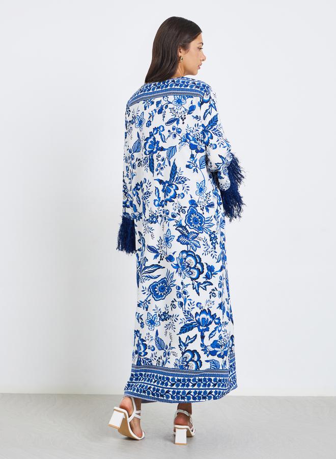 ستايلي عباية بطبعة زهور وأكمام بشراشيب - Image 5