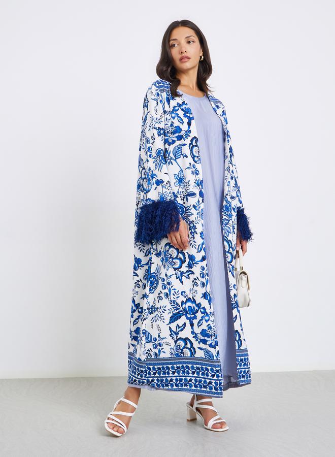 ستايلي عباية بطبعة زهور وأكمام بشراشيب - Image 1