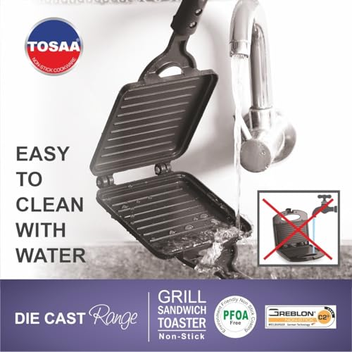 Tosaa Non-stick Premia Jumbo Grill Toaster Big Bread Toaster, Sandwich Maker Griller with bakelite Handles and Spatter, Gas Stove Toaster(Aluminium, Black) - Image 4