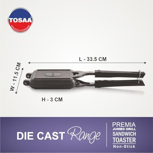 Tosaa Non-stick Premia Jumbo Grill Toaster Big Bread Toaster, Sandwich Maker Griller with bakelite Handles and Spatter, Gas Stove Toaster(Aluminium, Black) - Image 2