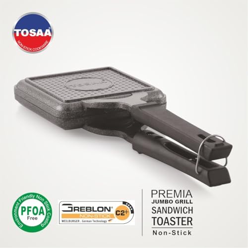 Tosaa Non-stick Premia Jumbo Grill Toaster Big Bread Toaster, Sandwich Maker Griller with bakelite Handles and Spatter, Gas Stove Toaster(Aluminium, Black) - Image 5