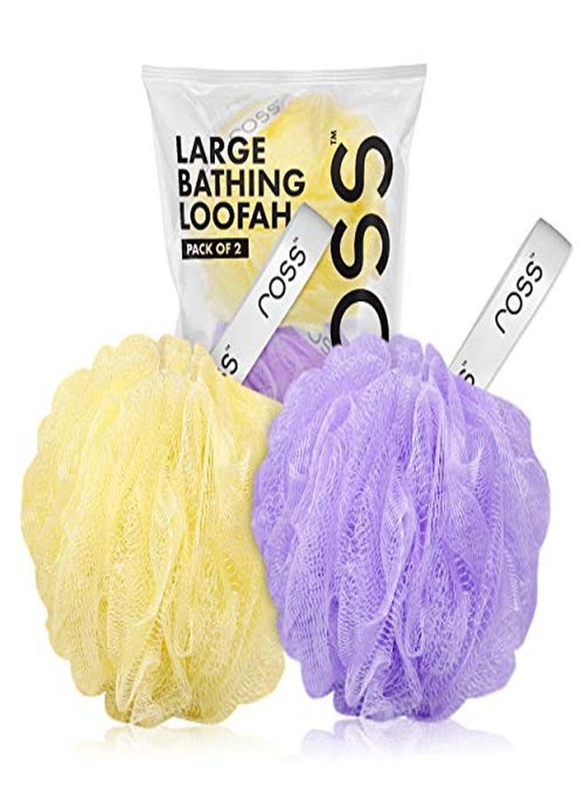 ROSS - Large Bath Loofah Sponge Scrubber Exfoliator For High Lather Cleansing (Purple And Yellow) - Image 1