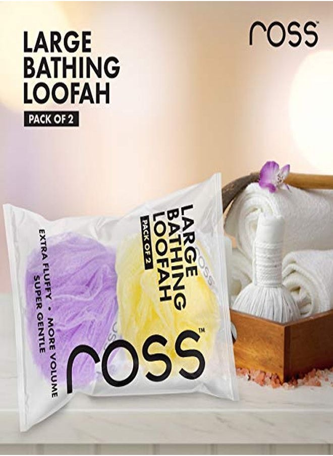 ROSS - Large Bath Loofah Sponge Scrubber Exfoliator For High Lather Cleansing (Purple And Yellow) - Image 1