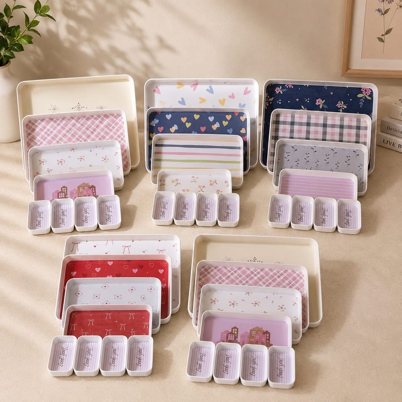 Melamine tray set, 8 pieces, rectangular, various shapes