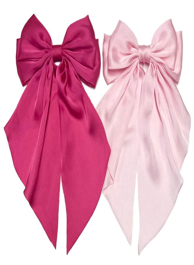 Tobeffect Pink Hair Bows for Women Girls Hair Accessories for Women Hair Ribbon Bow Hair Clips with Long Tails Vintage Hair Accessories for Women - Image 1
