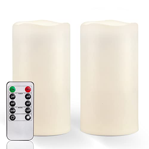 Homemory 6" x 4" Large Waterproof Outdoor Flameless Candles with Remote Control and Timer, Battery Operated Flickering LED Pillar Candles for Indoor Outdoor Lanterns, Porch, Long Lasting, Set of 2 - Image 1
