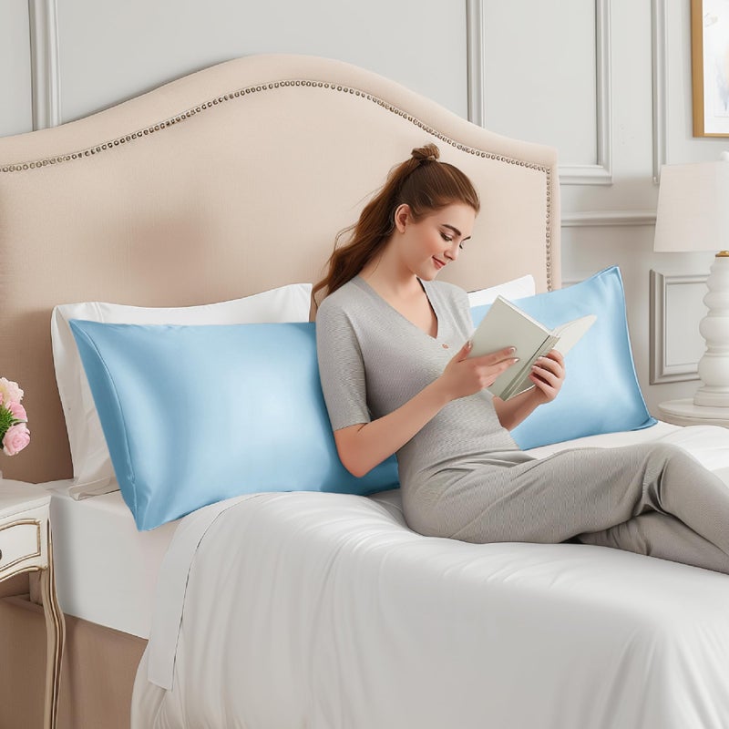 INFIIXSO Body Pillow Cover with Zipper  Luxury Mulberry Silk Long Body Pillow Case 20x54 Inches  Ultra Smooth and Soft Cooling Body Pillow Pillowcase  Gift for Women  Men(Light Blue) - Image 3
