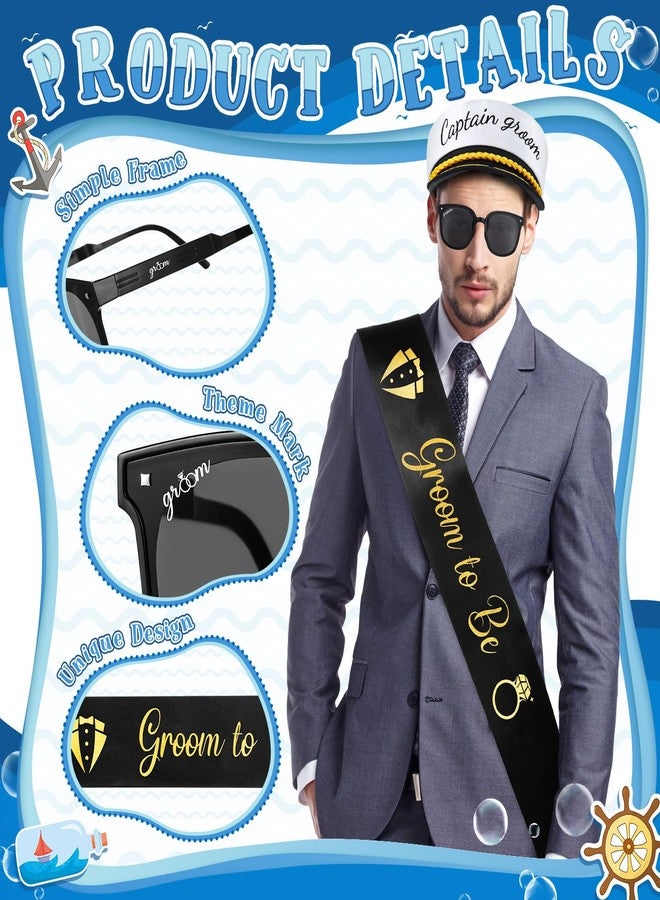 JaGely 3 Pcs Captain Bachelor Party Accessories for Groom Set Include Groom Hat Sunglasses Sash for Bridal Shower(Fresh Style) - Image 4