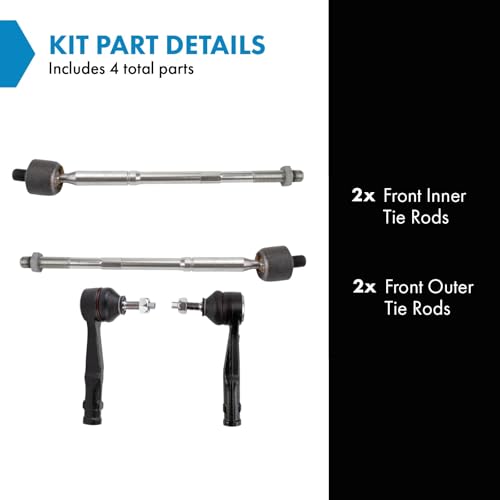 TRQ Front Inner & Outer Tie Rod Set Driver & Passenger Side Inner & Outer Compatible with 2017-2020 Jeep Compass - Image 2