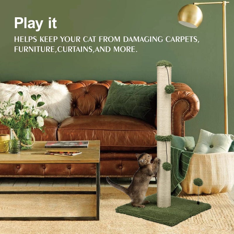 MECOOL 34â€œ Tall Cat Scratching Post Premium Basics Kitten Scratcher Sisal Scratch Posts Trees with Hanging Ball for Indoor Cats (34 inches for Adult Cats, Cactus Green) - Image 3