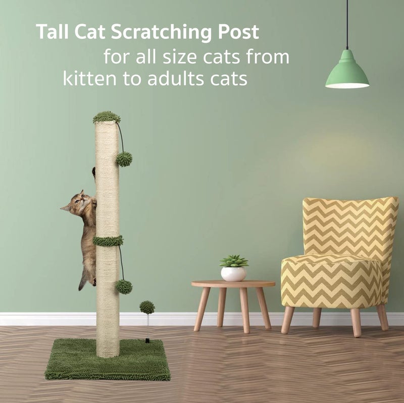 MECOOL 34â€œ Tall Cat Scratching Post Premium Basics Kitten Scratcher Sisal Scratch Posts Trees with Hanging Ball for Indoor Cats (34 inches for Adult Cats, Cactus Green) - Image 5