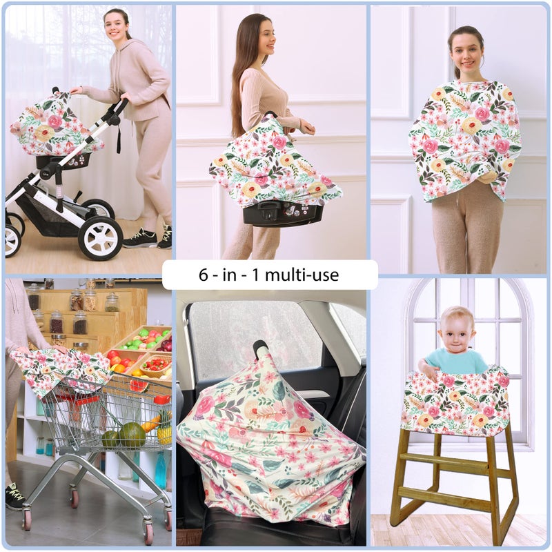 ByeBye Calorie Nursing Carseat Canopy Breastfeeding Cover - Multi-use Stretchy Car Seat Covers for Babies, Baby Shower Gifts (Pink Floral) - Image 4