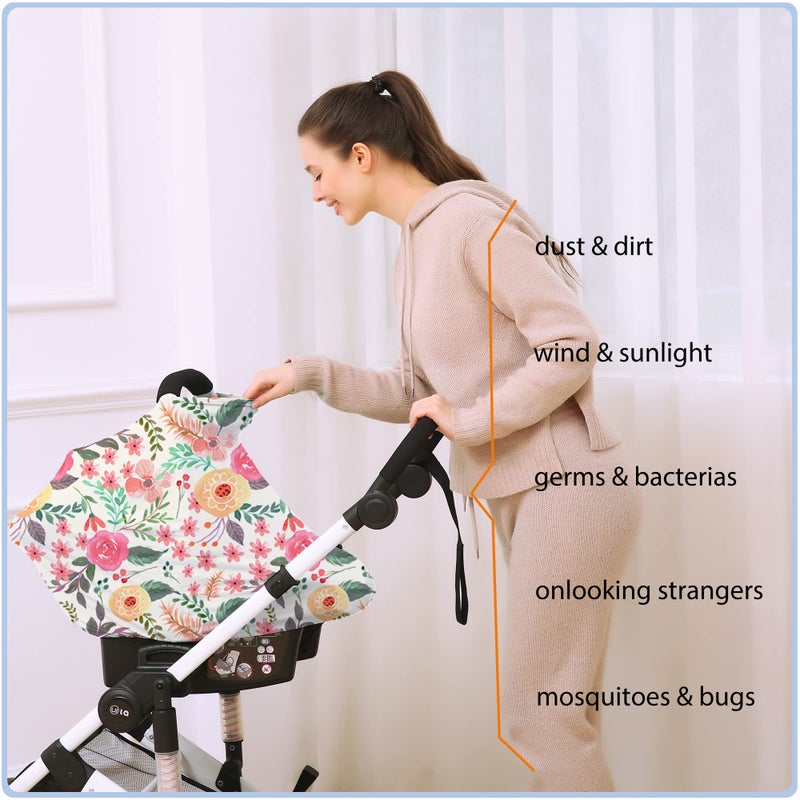 ByeBye Calorie Nursing Carseat Canopy Breastfeeding Cover - Multi-use Stretchy Car Seat Covers for Babies, Baby Shower Gifts (Pink Floral) - Image 2